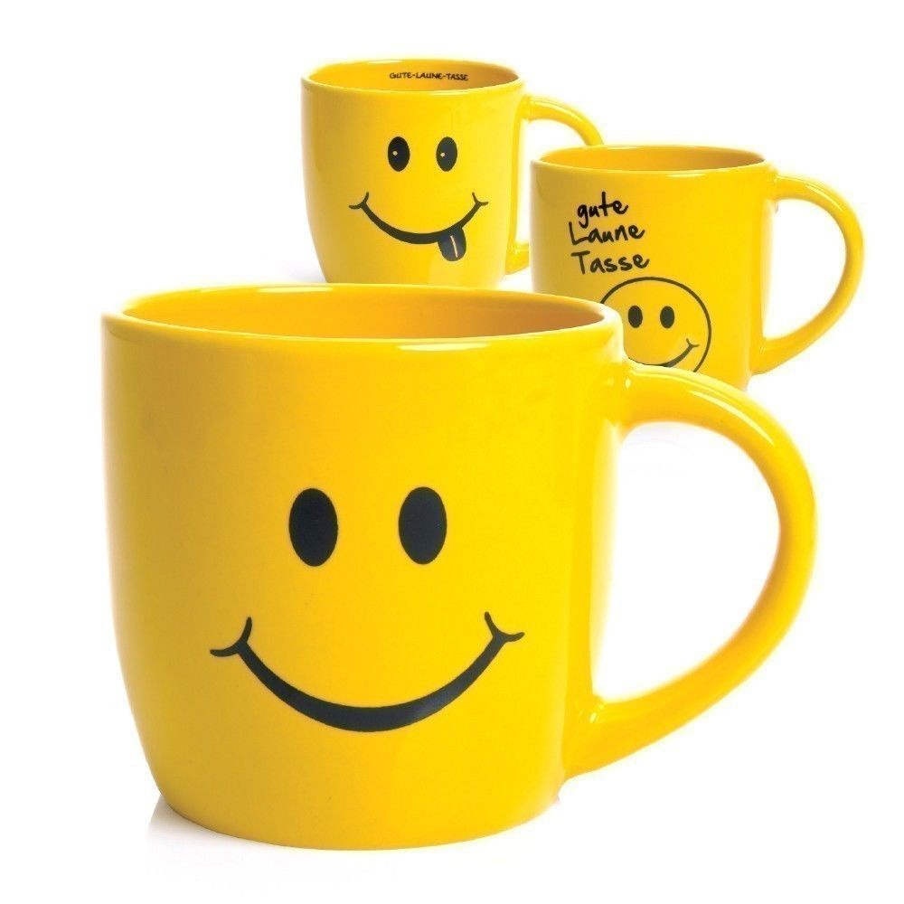 Tasse Gute Laune mit Smiley-Gesicht, gelb im 3er Set
