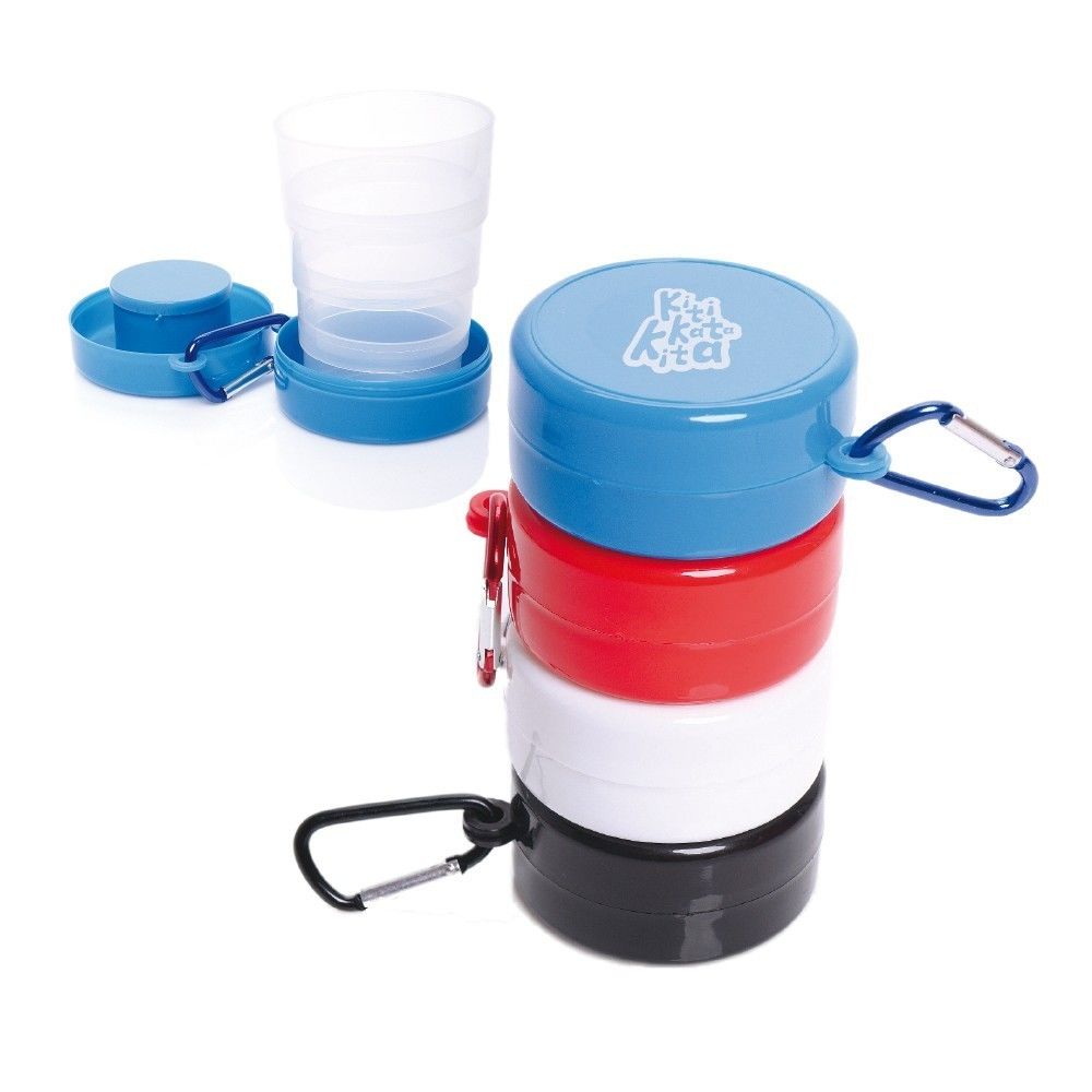Faltbarer Trinkbecher Travel mit Karabiner-Haken aus Metall, 200 ml als Giveaway
