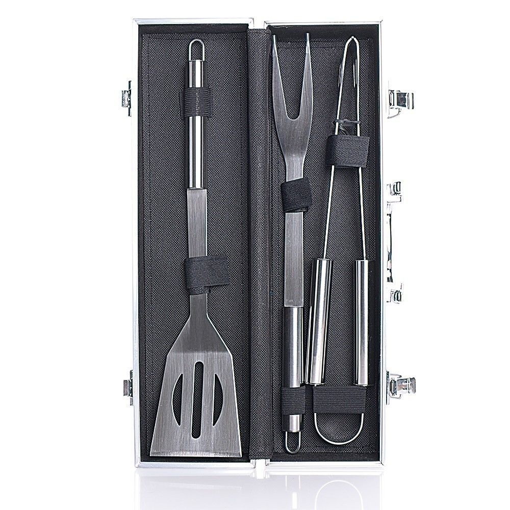 Edelstahl Grillbesteck Set 16-teilig Im Aluminiumkoffer – Komplettes Zubehör Für Den Perfekten Grillabend