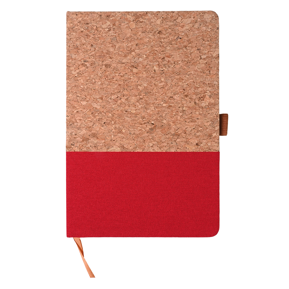 Werbeartikel Notizbuch Trevor rot aus Kork und Baumwolle