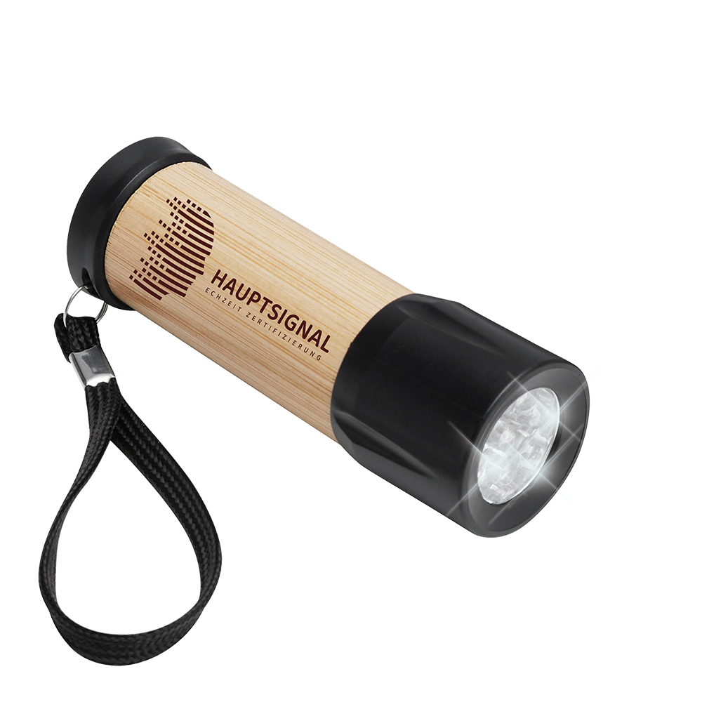 Werbeartikel Taschenlampe Bambus LED